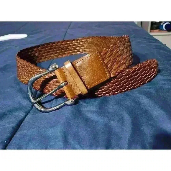Michael Kors Braided Woven Leather Brown Belt w/silver buckle Size Medium 43.5in - Picture 1 of 6